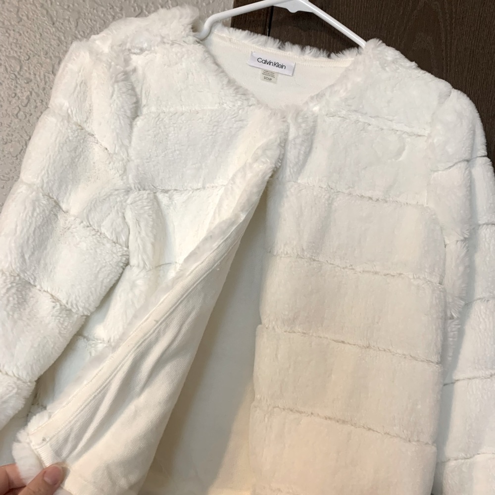 White Calvin Klein Sheer Stripe Shrug with clasp